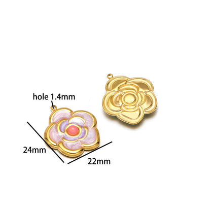 Exquisite Pendant 18k Gold Plated Stainless Steel Colorful Enamel Flower Charm Pendant for Necklace Jewelry Making Accessories
