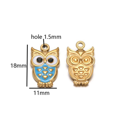 New Trendy Stainless Steel 18k Gold Plated Enamel Owl Charms Pendant for Diy Jewelry Necklace Making