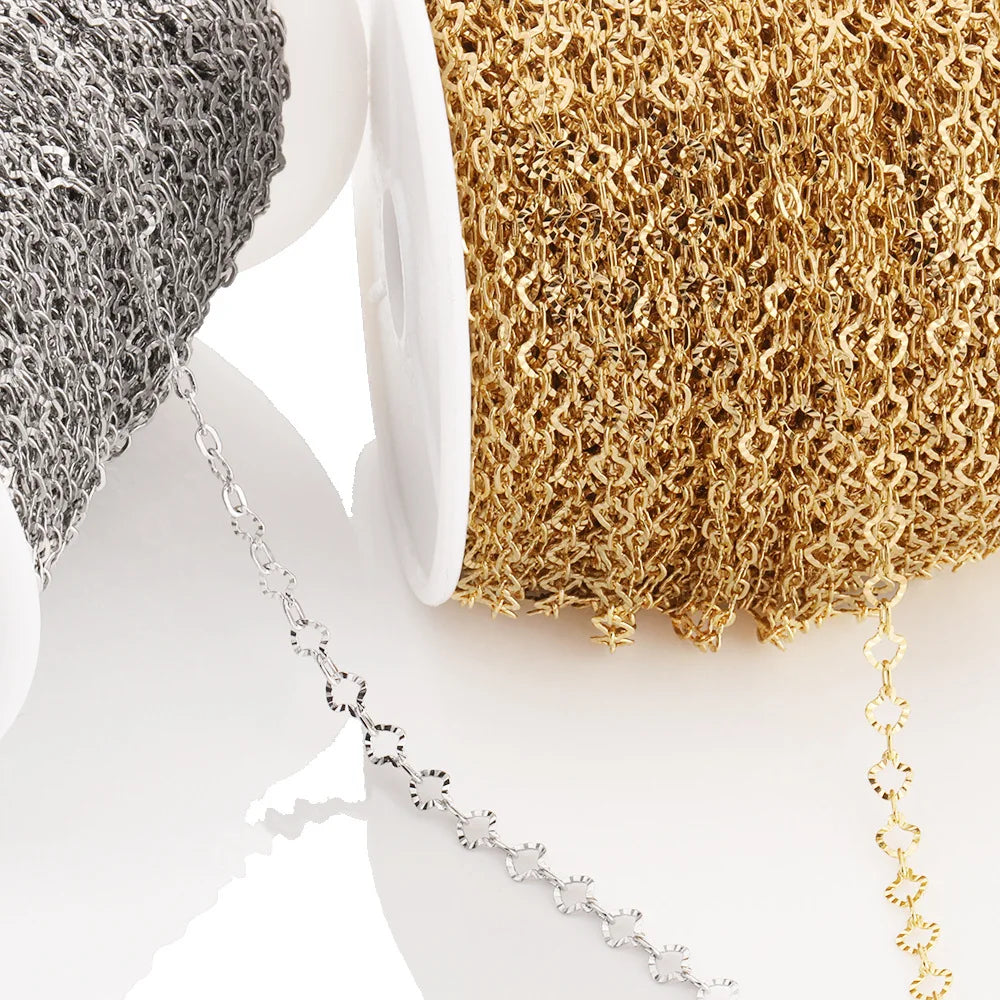High Quality Gold Plated Stainless Steel Chain Pressed Embossed Fan Shape Chain for Bulk Chain Diy