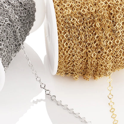 High Quality Gold Plated Stainless Steel Chain Pressed Embossed Fan Shape Chain for Bulk Chain Diy