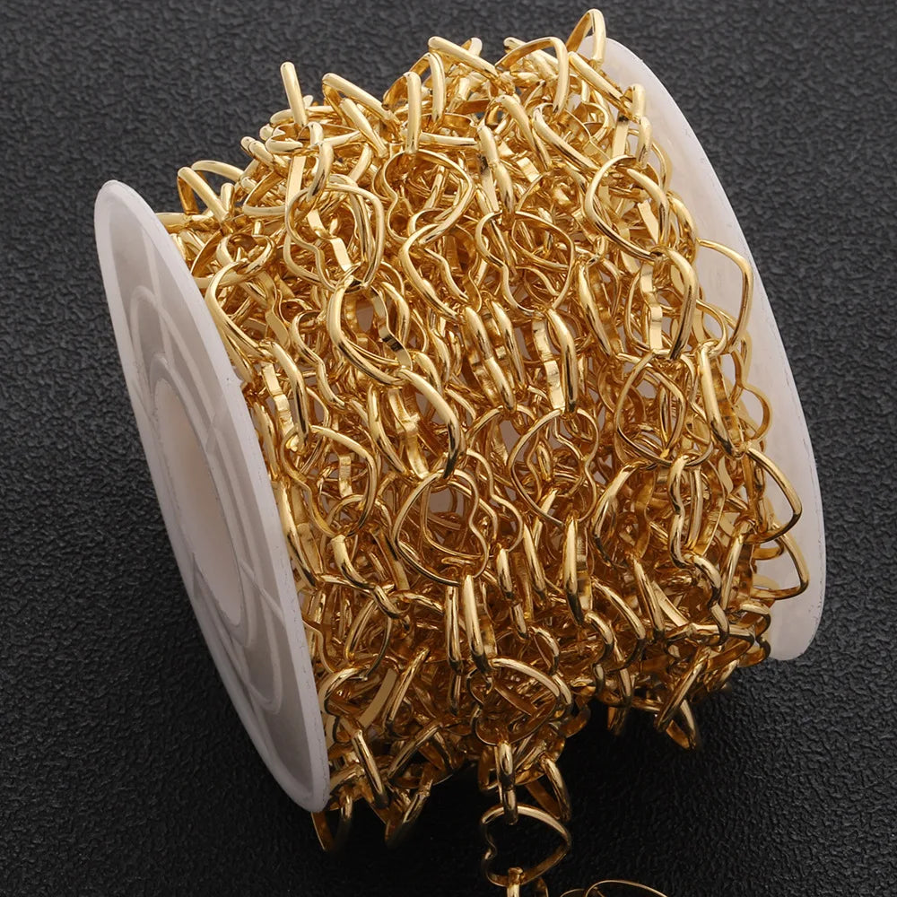 E730 Non Tarnish 18k Gold Plated Necklace Chain Heart Link Stainless Steel Necklace Chain for Jewelry Diy