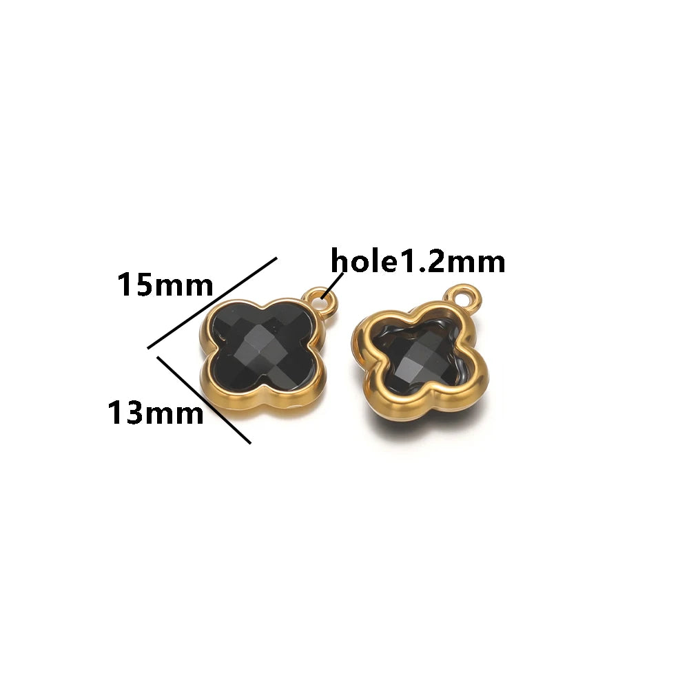 Wholesale 18k Gold Plated Stainless Steel Crystal Zircon Four Leaf Clover Charm Pendant for DIY Necklace Jewelry Making