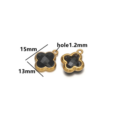 Wholesale 18k Gold Plated Stainless Steel Crystal Zircon Four Leaf Clover Charm Pendant for DIY Necklace Jewelry Making