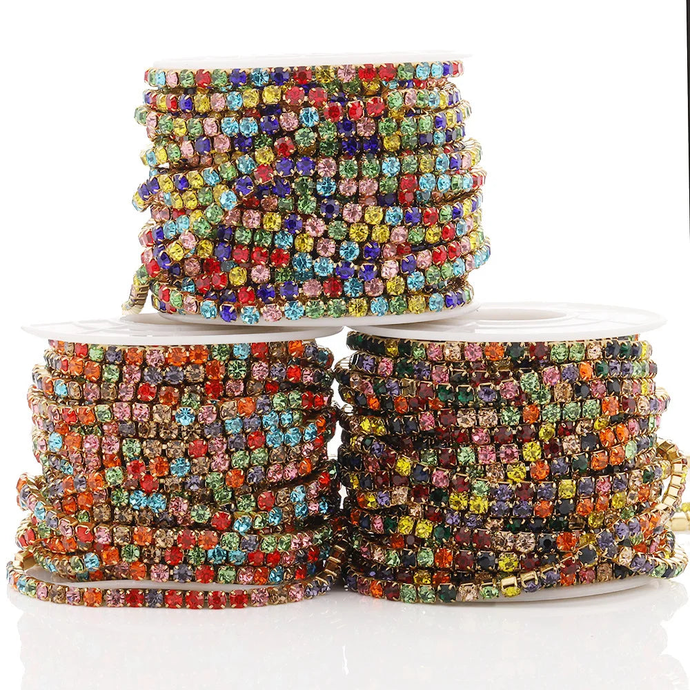 E585 Wholesales New Trend Stainless Steel Drill Diamond Chain Colorful Crystal Jewelry Making for Men and Women