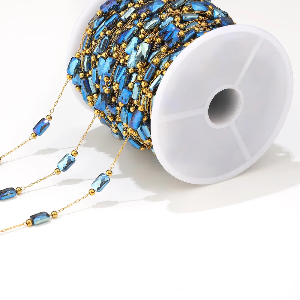A2760 Hot Ins rainbow Beads Beaded Chain Gold Stainless Steel Crystal Pearl Beads Necklace Bracelet Making Chain Findings