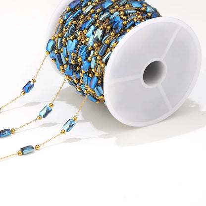 A2760 Hot Ins rainbow Beads Beaded Chain Gold Stainless Steel Crystal Pearl Beads Necklace Bracelet Making Chain Findings