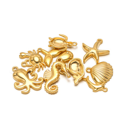 Hot Sale 18k Gold Plated Stainless Steel Enamel Crab Starfish Turtle Octopus Shell Charm Pendant for DIY Necklace Jewelry Making