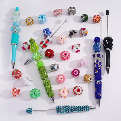 19MM Handmade Acrylic Focal Beads Alloy Six Point Flower with Pearl Loop & AB Rhinestone for DIY Beadable Pen & Keychain Bulk