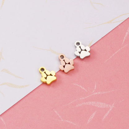Mirror-Finish Stainless Steel Dog Pet Accessories DIY Dog Paw 18K Gold-Plated Necklace Pendant