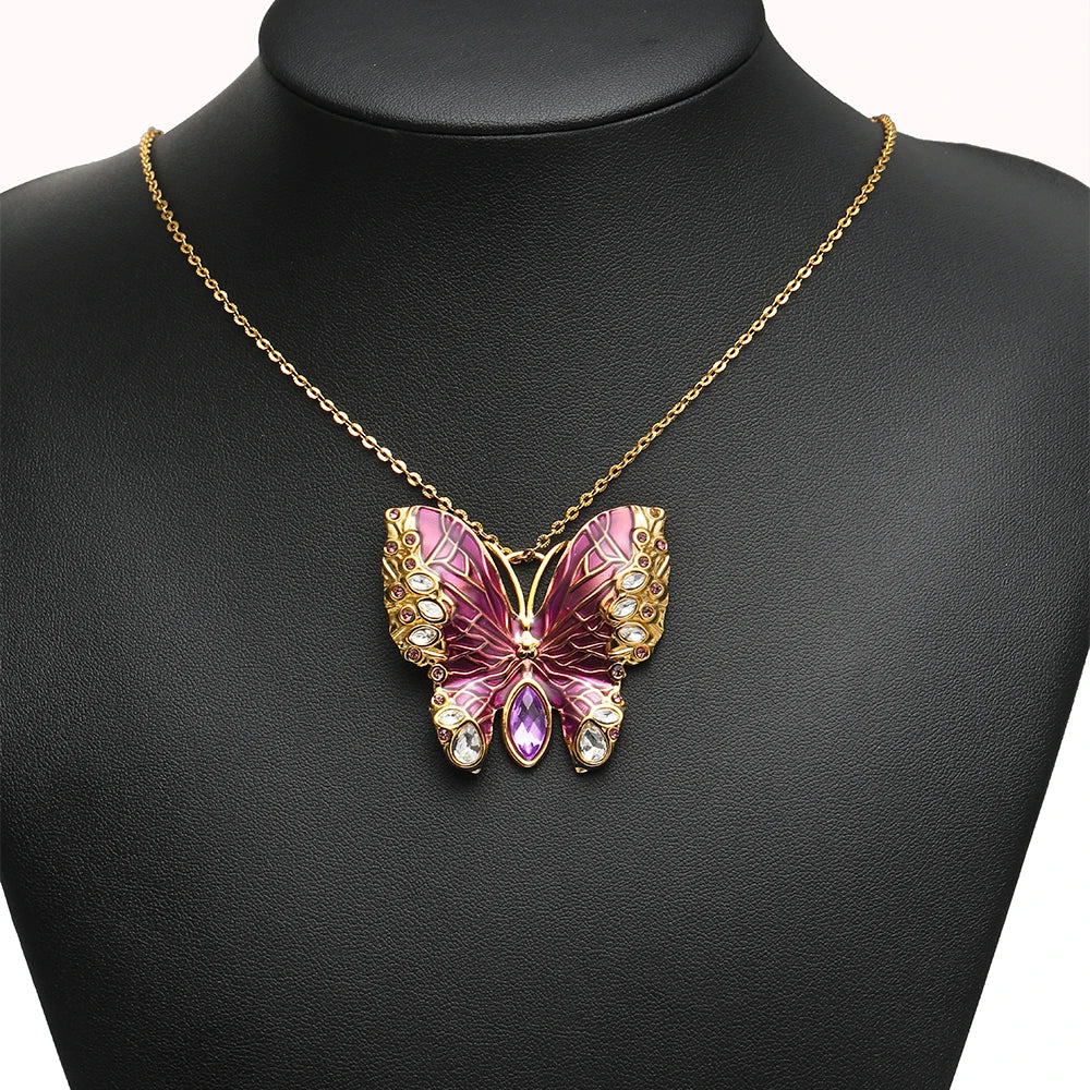 Retro Exquisite 18k Gold Plated Stainless Steel Enamel Butterfly Zircon Charm Pendant for DIY Necklace Jewelry Making