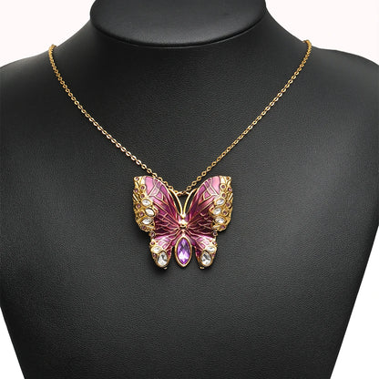 Retro Exquisite 18k Gold Plated Stainless Steel Enamel Butterfly Zircon Charm Pendant for DIY Necklace Jewelry Making