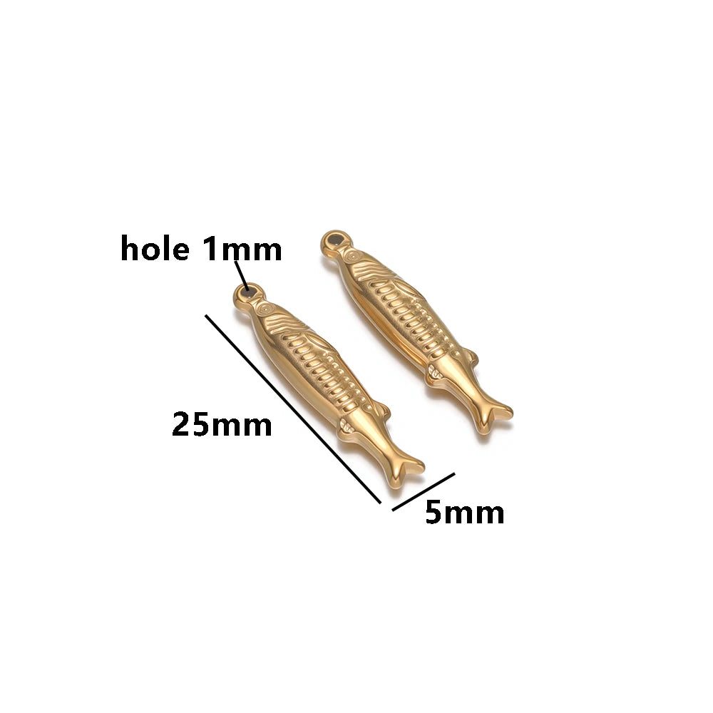 Vintage 18k Gold Plated Stainless Steel Fish Charm Pendant for DIY Handmade Necklace Earrings Jewelry Making