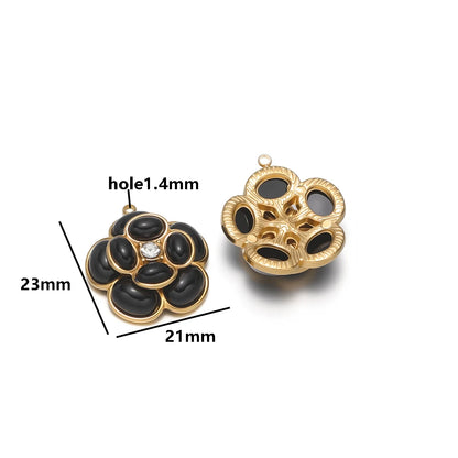 Exquisit Stainless Steel 18k Gold Plated Hollow Flower Zircon Charms Pendant for DIY Jewelry Necklace Making