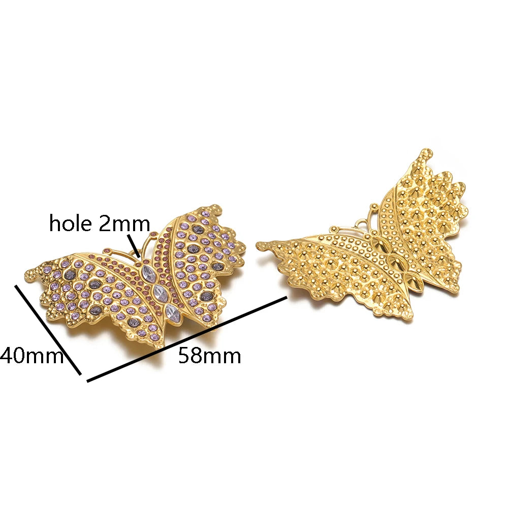 Stainless Steel 18k Gold Plated Butterfly Zircon Charms Pendant for Handmade Jewelry Necklace Making Accessories