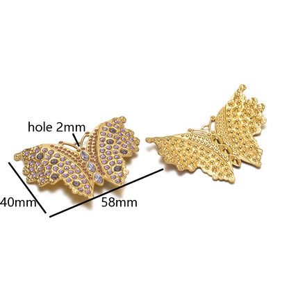 Stainless Steel 18k Gold Plated Butterfly Zircon Charms Pendant for Handmade Jewelry Necklace Making Accessories