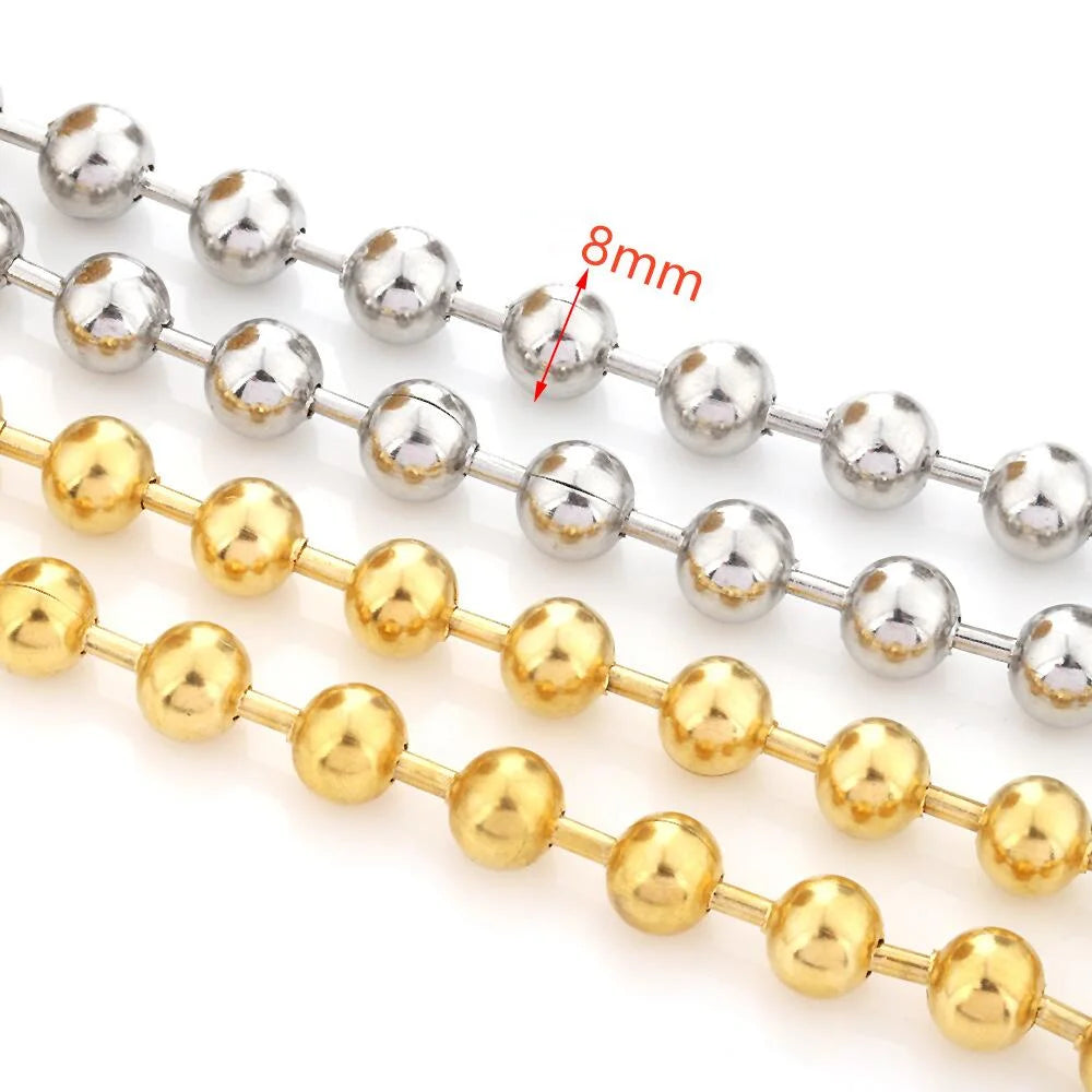 A2905 Fashion 8mm Gold Silver Plated Stainless Steel Chain Ball Beads Beaded Chain for Necklace Bracelet Making Diy