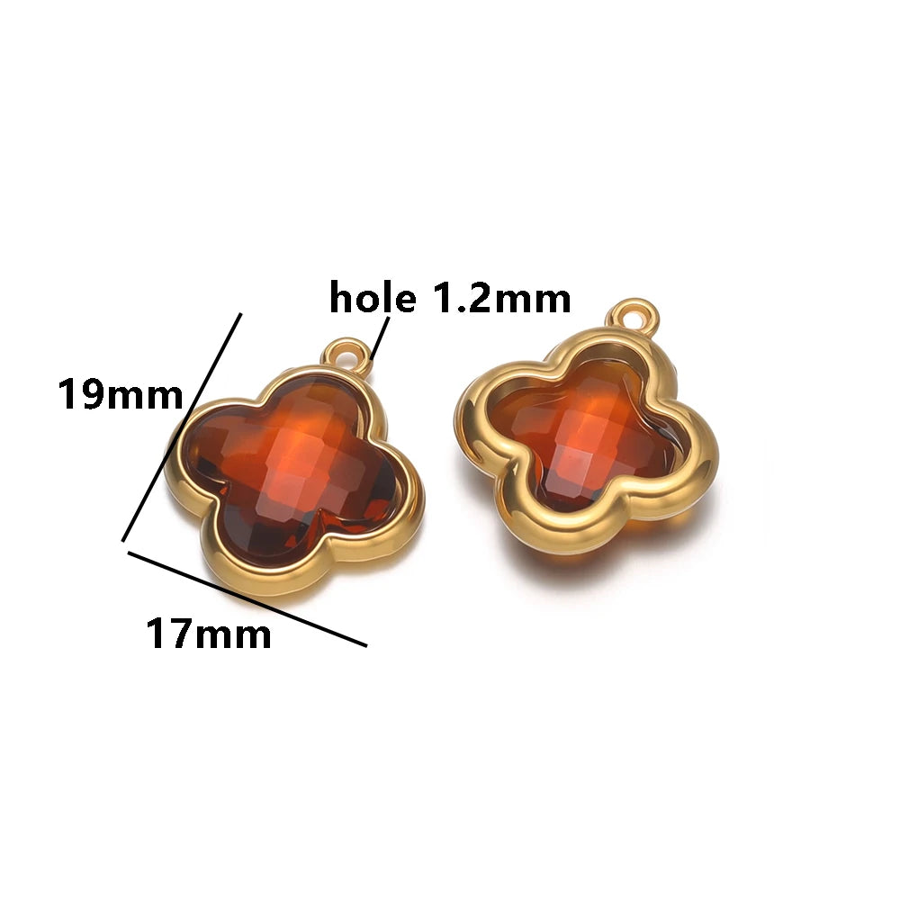 Wholesale 18k Gold Plated Stainless Steel Crystal Zircon Four Leaf Clover Charm Pendant for DIY Necklace Jewelry Making