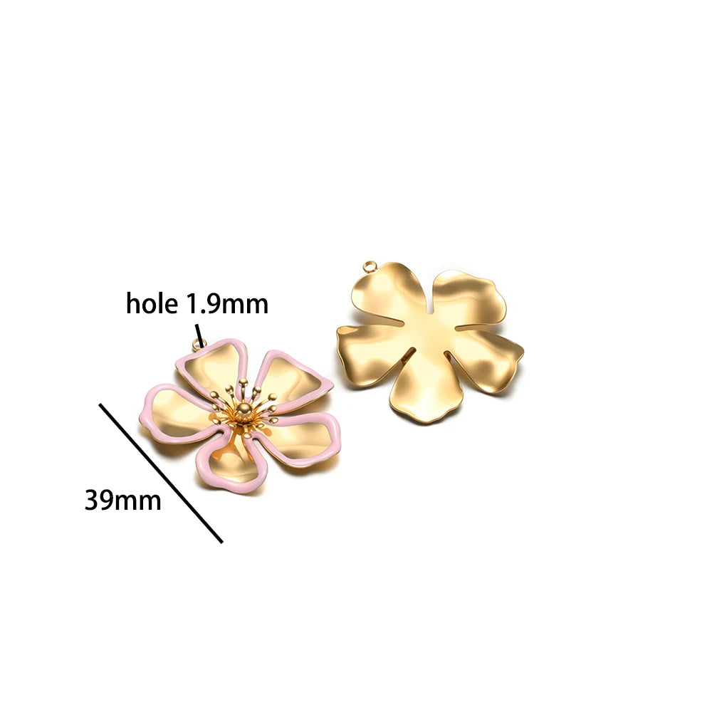 New Fashion Stainless Steel 18k Gold Plated Enamel Flower Conch Starfish Charm Pendant for Jewelry Necklace Making
