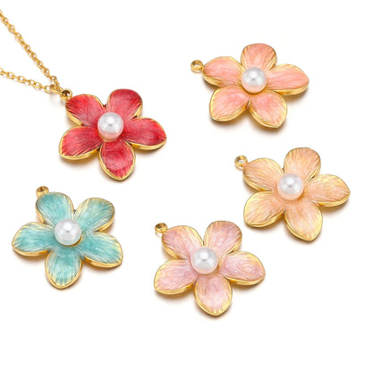 Wholesale DIY Jewelry Finding Stainless Steel 18k Gold Plated Multi Colore Flower Charm Pendants for  Jewelry Necklace Making