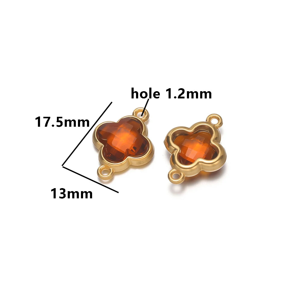 Wholesale 18k Gold Plated Stainless Steel Crystal Zircon Four Leaf Clover Charm Pendant for DIY Necklace Jewelry Making