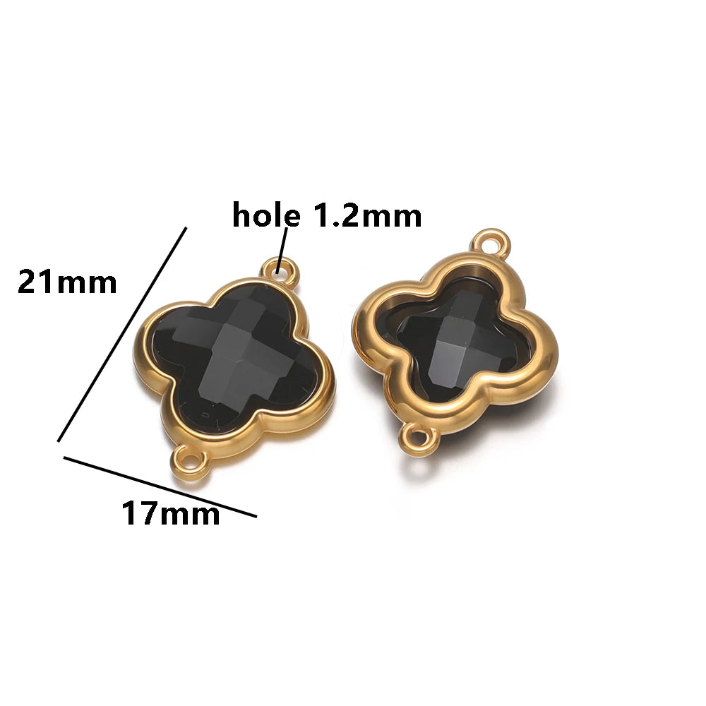 Wholesale 18k Gold Plated Stainless Steel Crystal Zircon Four Leaf Clover Charm Pendant for DIY Necklace Jewelry Making