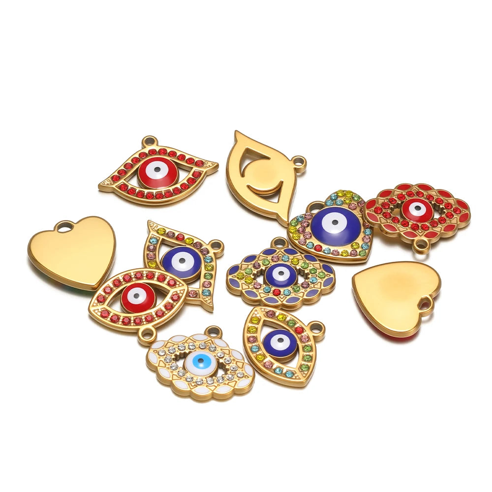 High Quality Stainless Steel 18k Gold Plated Zircon Enamel Eyes Charm Pendant for Jewelry Making Wholesale