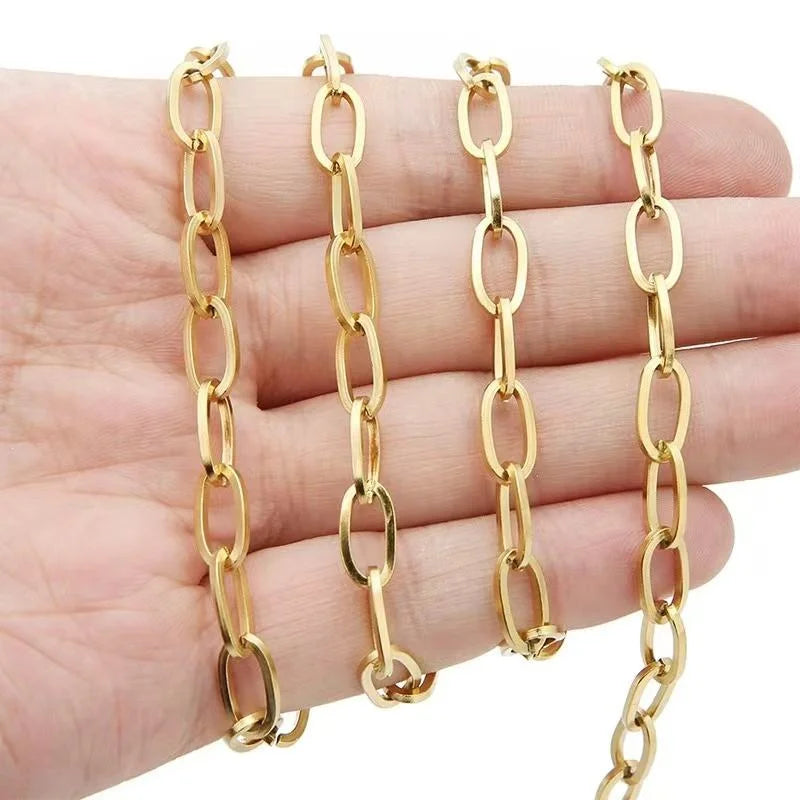 No Tarnish 18k Gold Stainless Steel Chain 6mm Men Cross Chain for Necklace Bracelet Diy Making