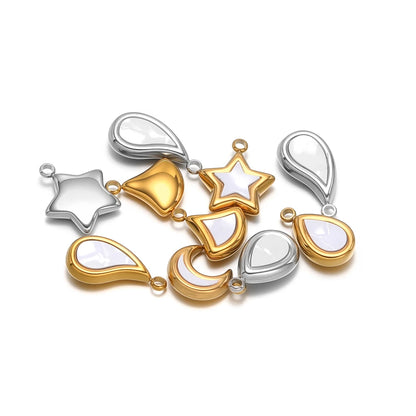 Fashion 18k Gold Plated Stainless Steel Enamel Star Moon Sector Water Drop Charm Pendant for DIY Necklace Jewelry Making