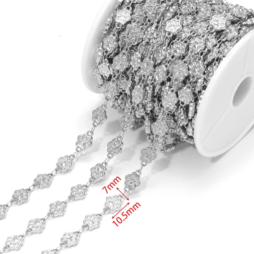 D864 Waterproof Stainless Steel Chain Heart cat Paw Shape Bulk Link Roll Chain for Necklace Bracelet Diy