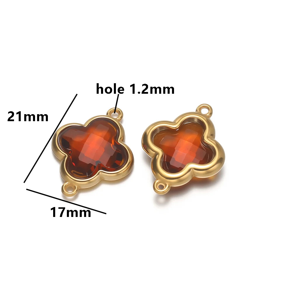 Wholesale 18k Gold Plated Stainless Steel Crystal Zircon Four Leaf Clover Charm Pendant for DIY Necklace Jewelry Making