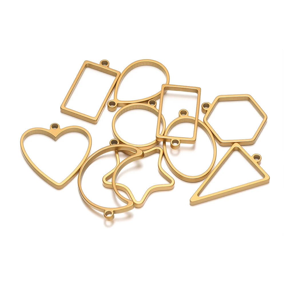 304 Stainless Steel 18k Gold Plated Rhombus Heart Moon Square Charm Pendant for DIY Handmade Necklace Jewelry Making