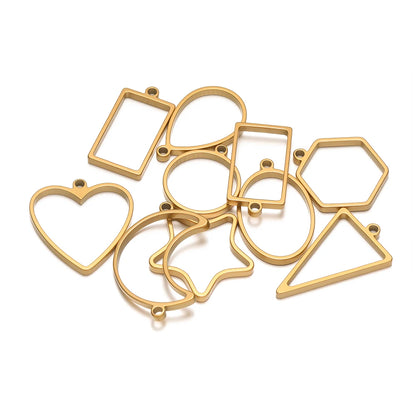 304 Stainless Steel 18k Gold Plated Rhombus Heart Moon Square Charm Pendant for DIY Handmade Necklace Jewelry Making