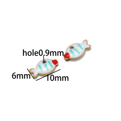 Children's 18k Gold Plated Stainless Steel Enamel Fish Charm Pendant for DIY Necklace Jewelry Making Jewelry Findings