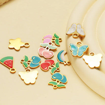 Cute Stainless Steel 18K Gold Plated Enamel Banana Cherry Butterfly Watermelon Charm Pendant for Jewelry Earring Necklace Making