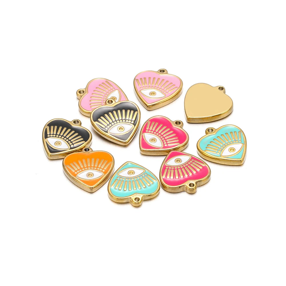 High Quality 304 Stainless Steel 18k Gold Enamel Heart Mini  Eye Charms Pendant for Jewelry Necklace Making