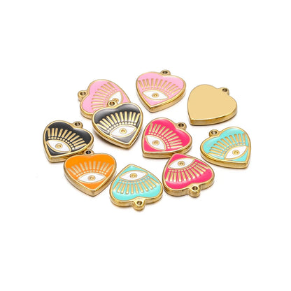 High Quality 304 Stainless Steel 18k Gold Enamel Heart Mini  Eye Charms Pendant for Jewelry Necklace Making