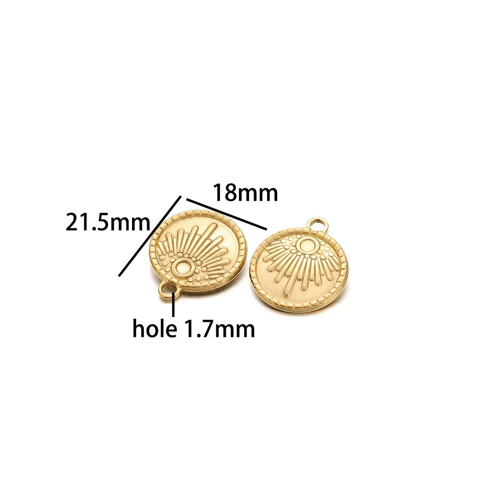 Vintage Fashion Stainless Steel Gold Plated Moon Hand Round Cross Sun  Eye Charm Pendant for Jewelry Necklace Earring Making