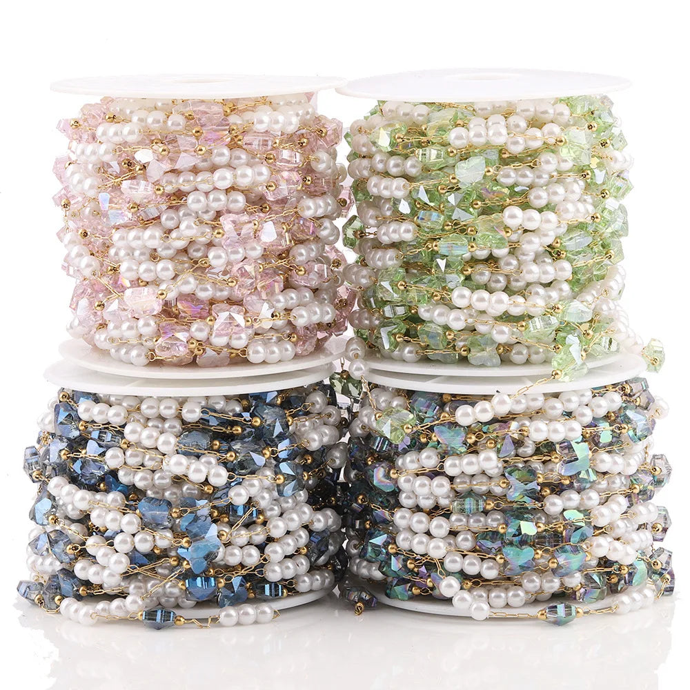 B3345 18k Gold butterfly Bulk Chain Colored Crystal Beads Chain Ins Stainless Steel Chain for Diy