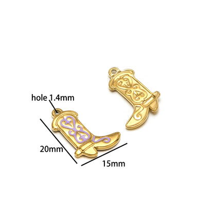 Vintage DIY 18k Gold Plated Stainless Steel Oil Dropping Shoes Boot Charm Pendant for Women Necklace Jewelry Making