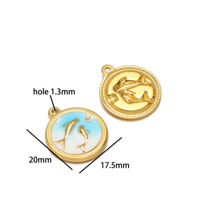 Exquisite Oil Drop Painted Flower Charm 18k Gold Plated Stainless Steel Enamel Round Square Pendant for Necklace Jewelry Making
