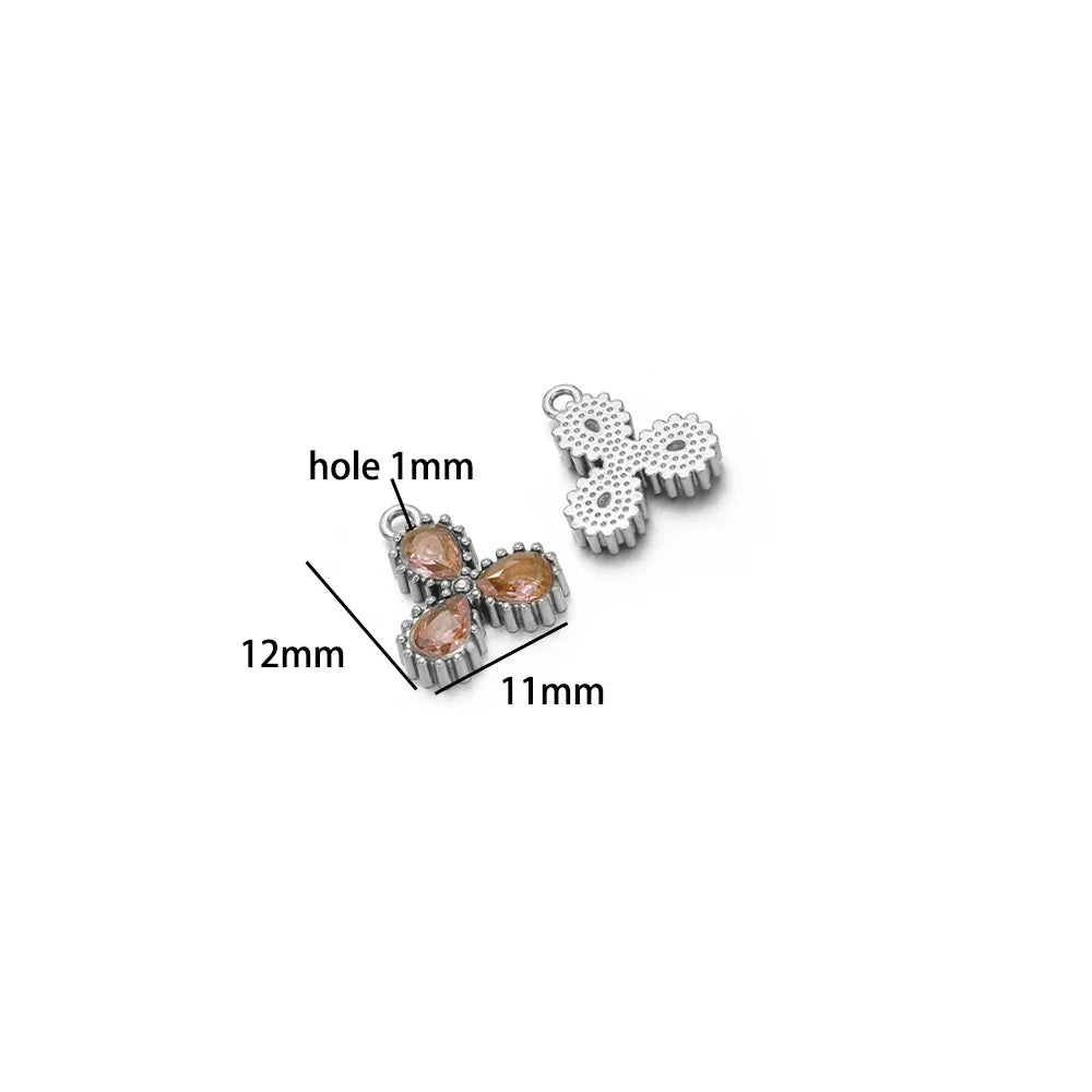 18k Gold Plated Stainless Steel Four Leaf Clover Triangular Droplet Oval Heart Zircon Charm Pendant for DIY Jewelry Making