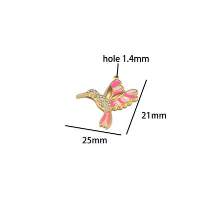 Delicate Stainless Steel 18k Gold Plated Enamel Aerial Bird Zircon Charms Pendant for Women Jewelry Necklace Making Accessories