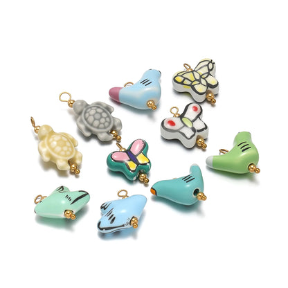 New Design DIY Jewelry Accessories Stainless Steel Ceramic Peace dove Tortoise butterfly Charm Pendant for Jewelry Making