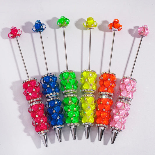 Fluorescent Color Heart Chain Plastic Bead String Durable Gemstone Decor Rotating Ballpoint Pen for Bracelet DIY Craft Wholesale