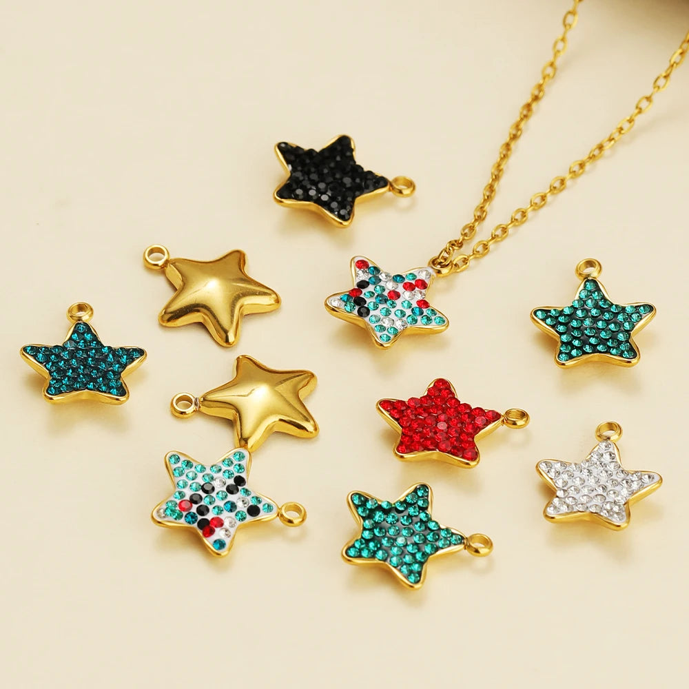 Trendy Handmade Stainless Steel 18K Gold Plated  Fashion Colorful Zircon Star Charm Pendant for Jewelry Necklace Making