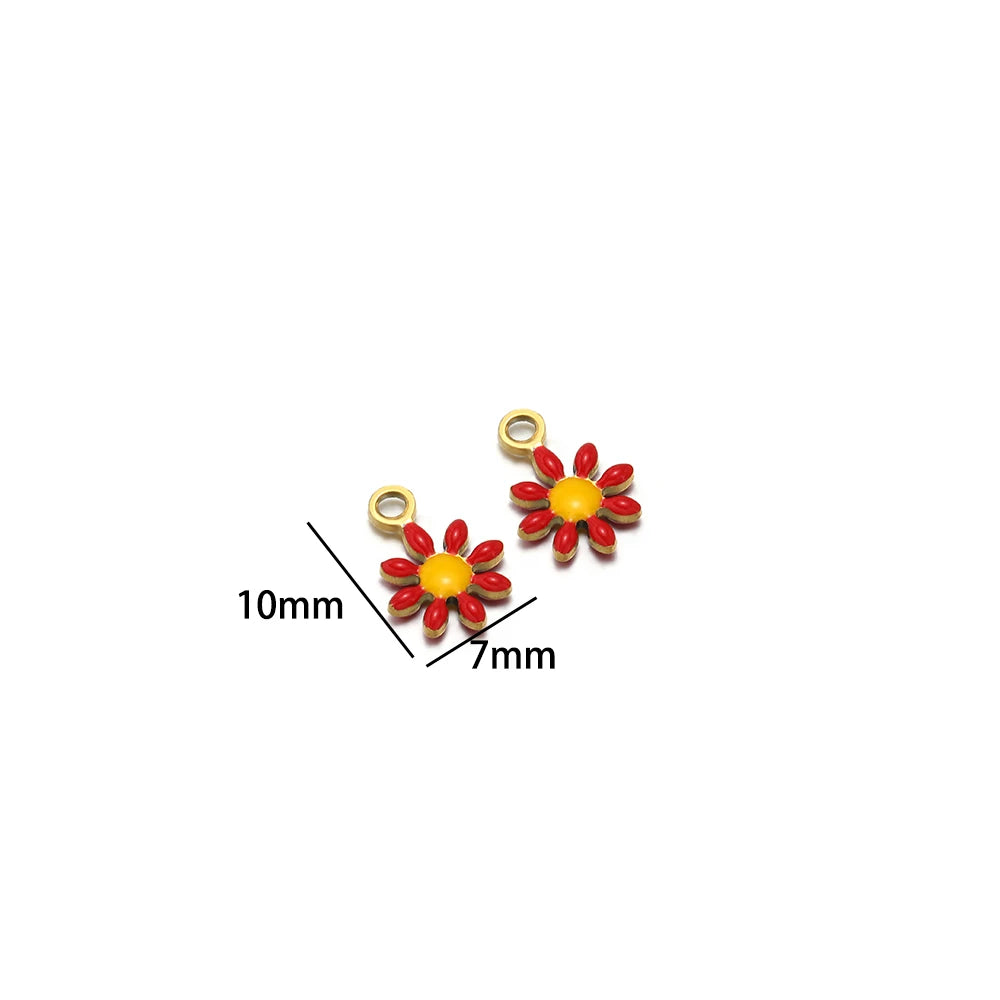 High Quality 304 Stainless Steel 18k Gold Plated Enamel Flower Charms Pendant for Jewelry Necklace Making