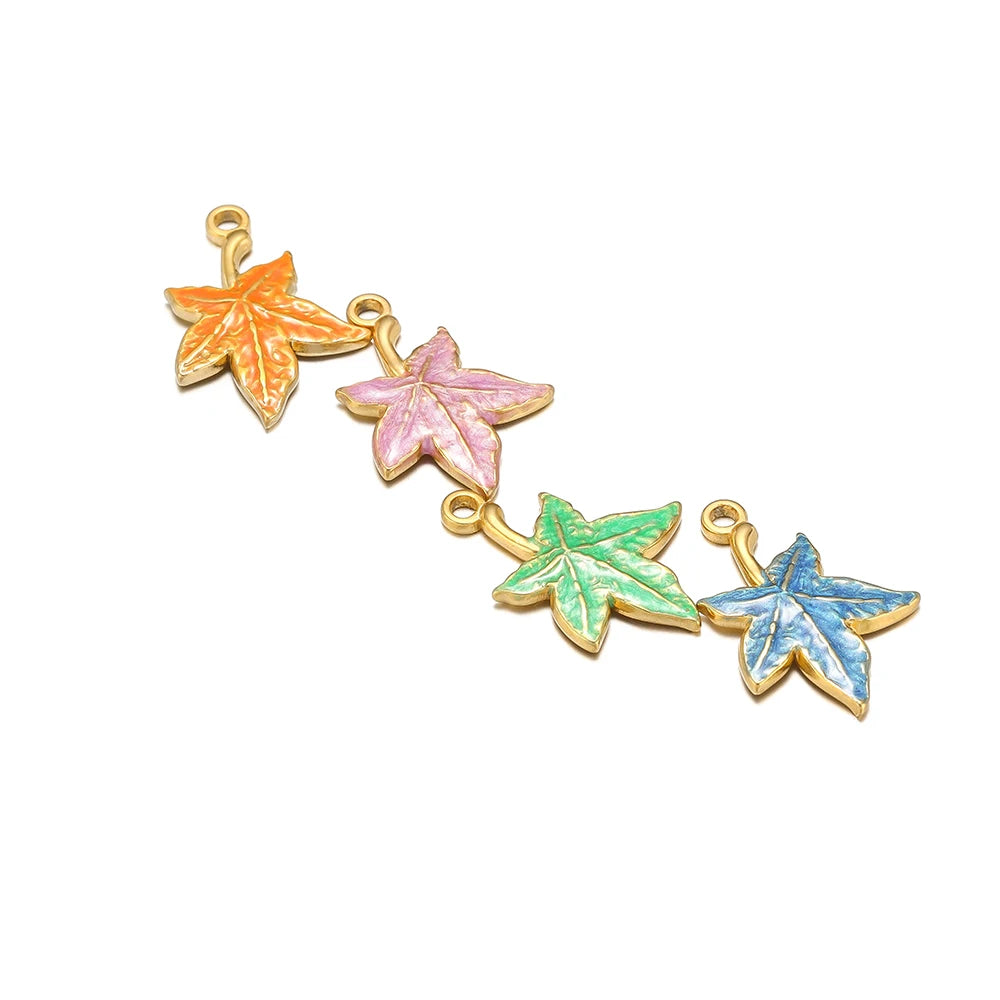 Enamel Maple Leaf Charms Stainless Steel 18k Gold Nature Leaf Charm Pendant for Jewelry Necklace Making Accessories