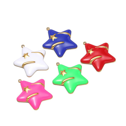 5pcs/bag Stainless Steel 18k Gold Plated Colorful Enamel Five-pointed Star Charm Pendant for DIY Jewelry Necklace Earring Making