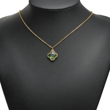 Wholesale 18k Gold Plated Stainless Steel Crystal Zircon Four Leaf Clover Charm Pendant for DIY Necklace Jewelry Making