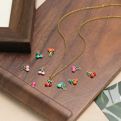 Enamel Fruit Charm 18k Gold Plated Stainless Steel Cherry Charm Pendant for Diy Women Necklace Jewelry Making